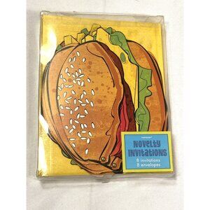 amscan NOVELTY INVITATIONS 8 invites & envelopes CHEESE BURGER COOK OUT
